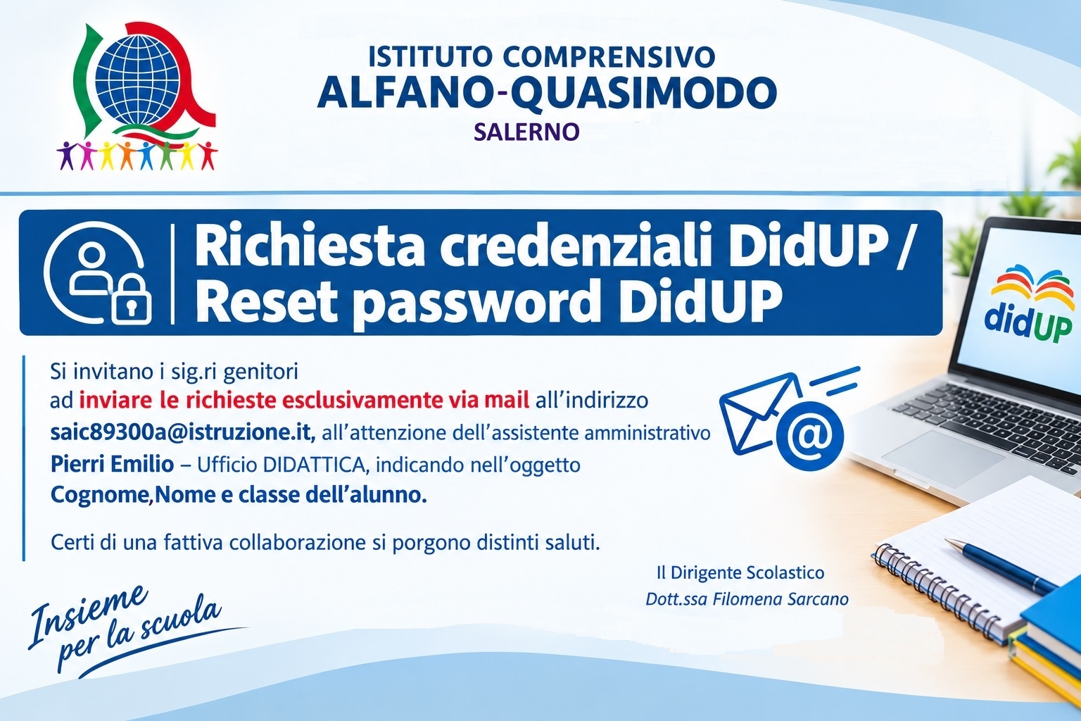 Modalità richiesta credenziali alunni e genitori