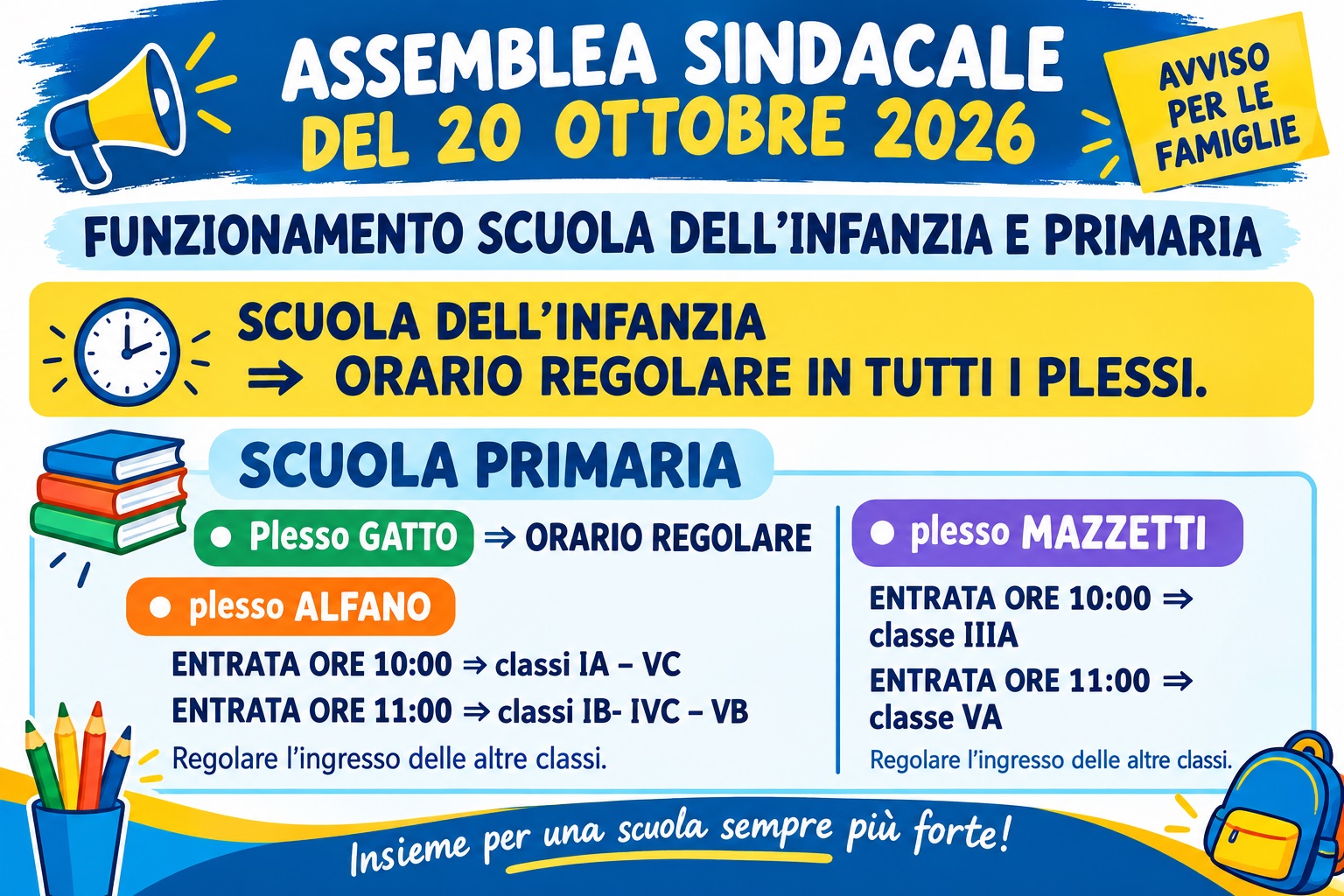 Assemblea sindacale del 20 ottobre 2026 – Funzionamento scuole dell'Infanzia e Primaria