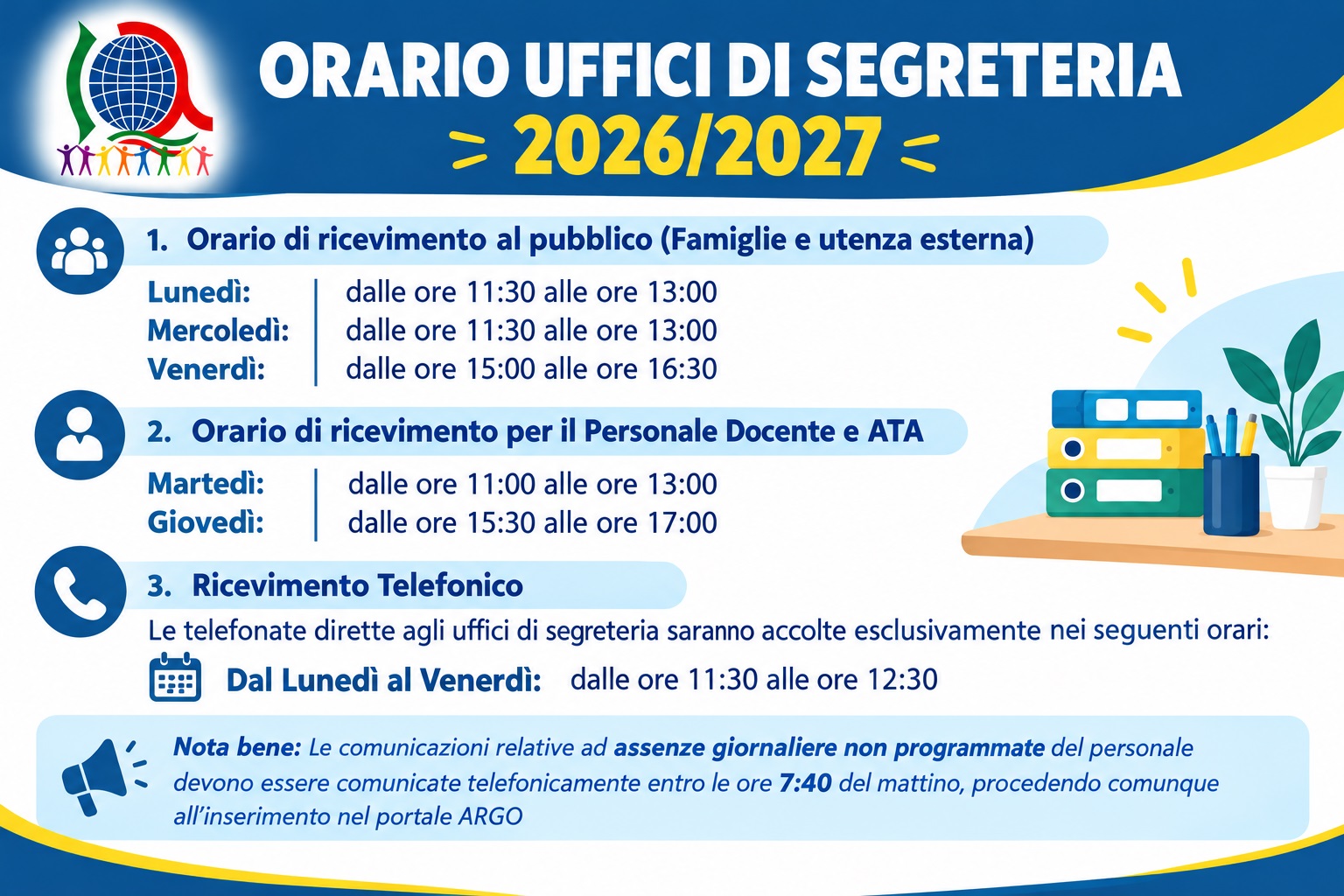 Orario Uffici di Segreteria 2026-27